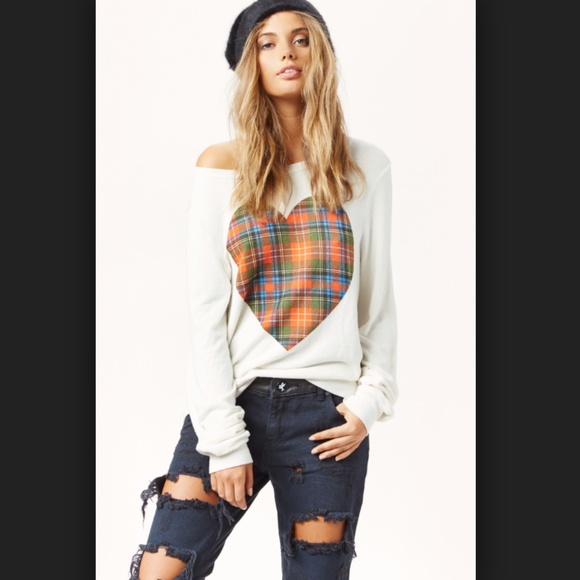 Wildfox Tops - Wildfox Tartan Heart Baggy Beach Jumper/sweatshirt